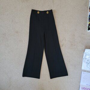 Zara Black Pleated Trousers Suit Pants Womens S Gold Medallion Side Zipper